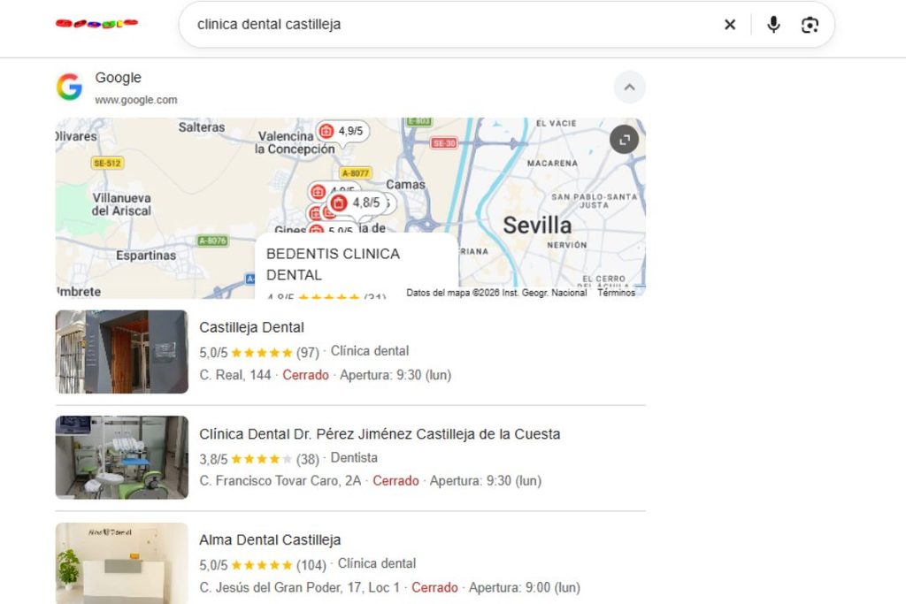 Posición de un negocio en Google Maps según la ubicación