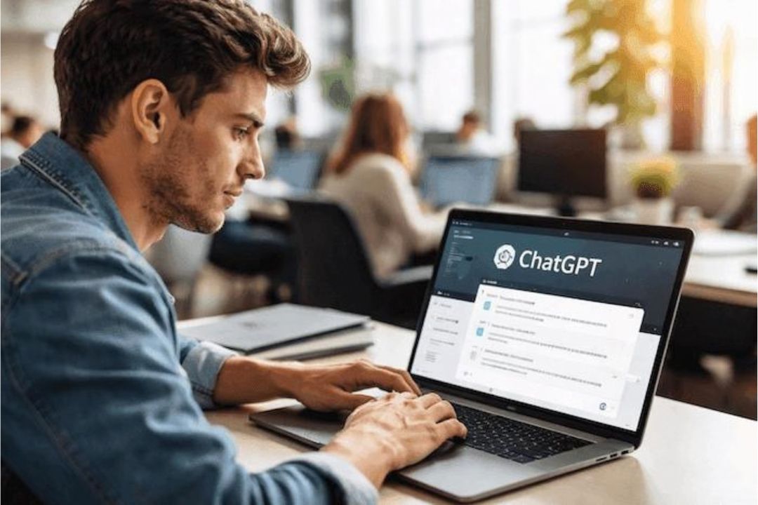 Persona utilizando ChatGPT en un ordenador para investigar productos y servicios